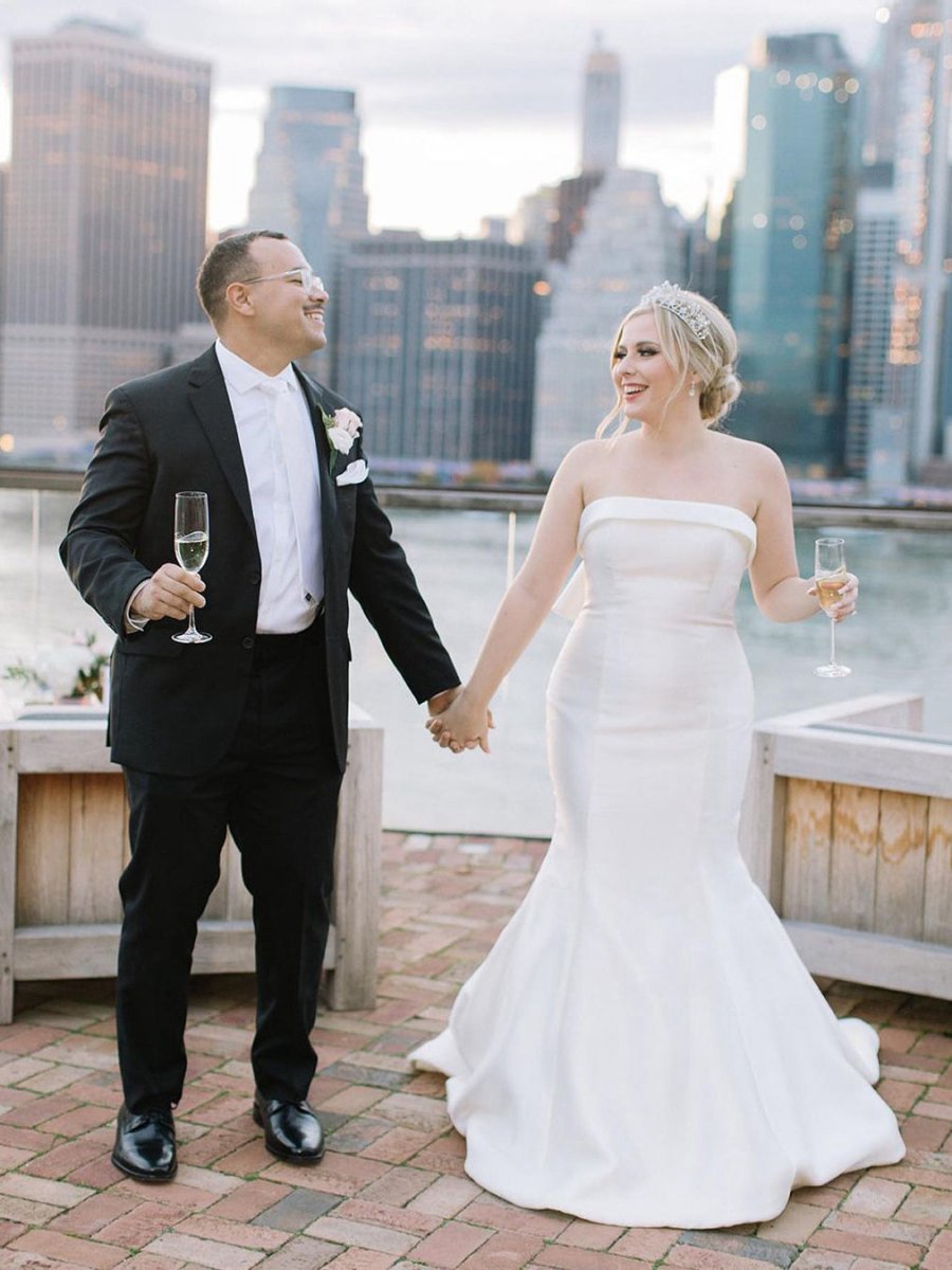 Mermaid Strapless Satin Wedding Dresses with Bow-Knot Wedding Dresses
