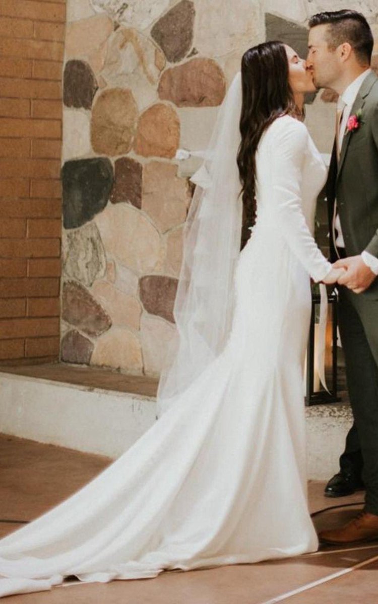 Satin Chapel Train Mermaid Long Sleeve Wedding Dresses