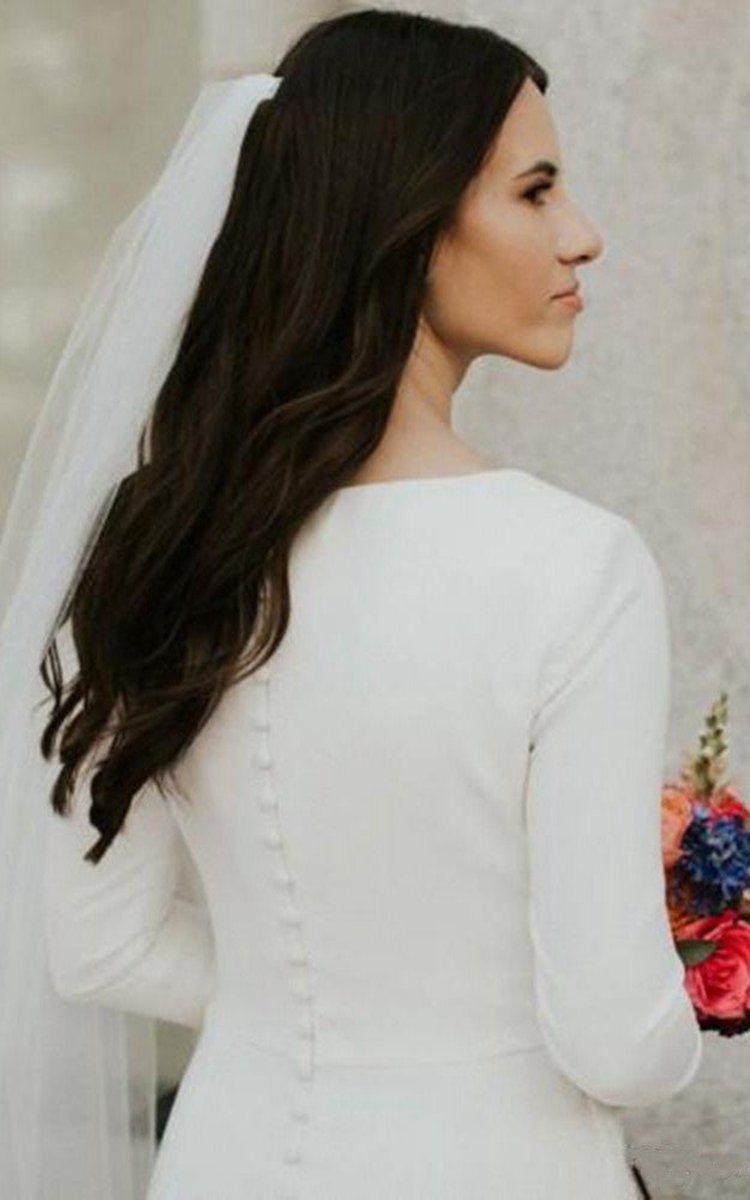 Satin Chapel Train Mermaid Long Sleeve Wedding Dresses