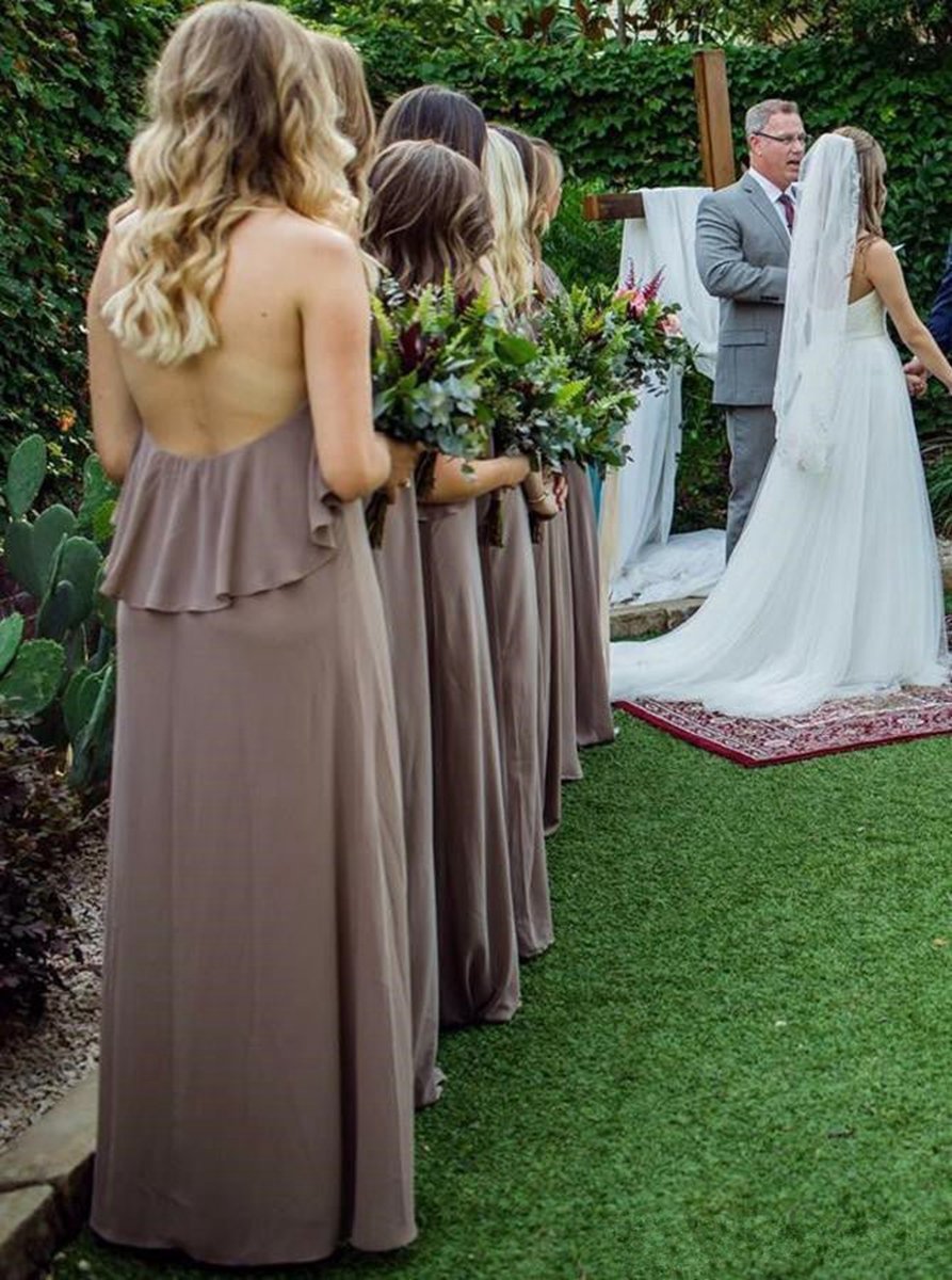 Jewel Chiffon and Ruffles Long Bridesmaid Dresses