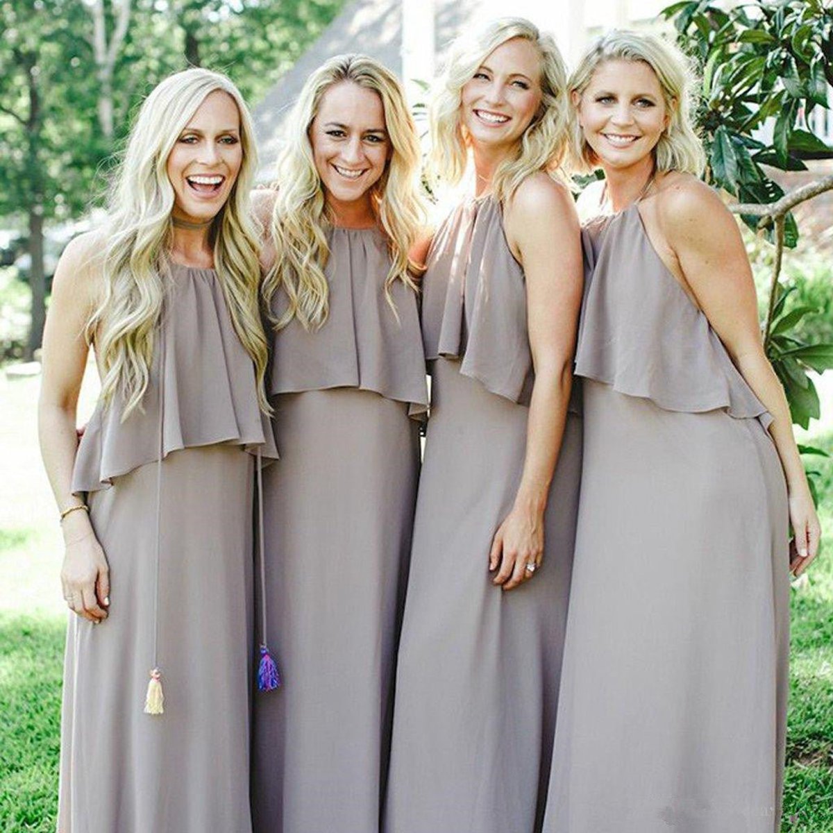 Jewel Chiffon and Ruffles Long Bridesmaid Dresses