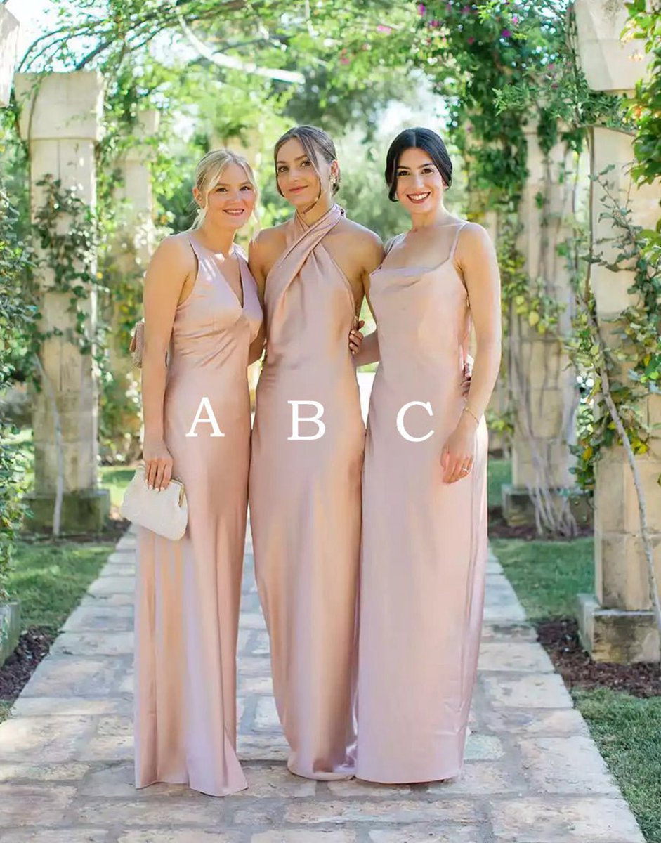 Mismatched Sheath Silk Long Bridesmaid Dresses