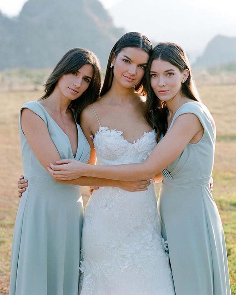 Simple A-line Chiffon V Neck Sleeveless Long Bridesmaid Dresses