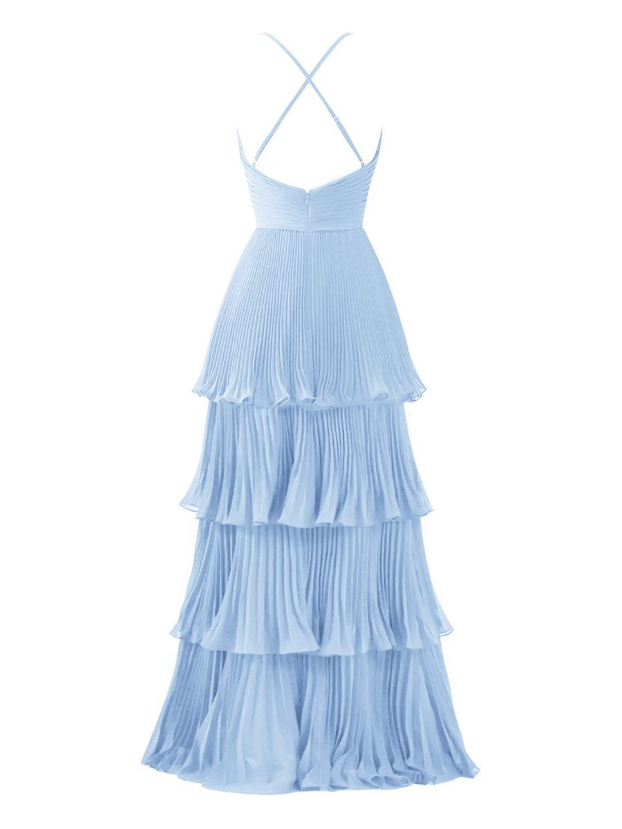 A-line Tie Floor Length Chiffon Bridesmaid Dresses