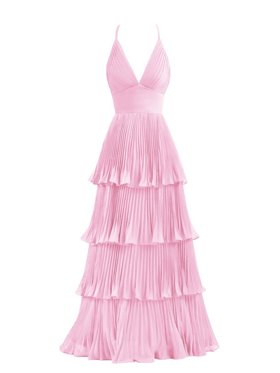 A-line Tie Floor Length Chiffon Bridesmaid Dresses