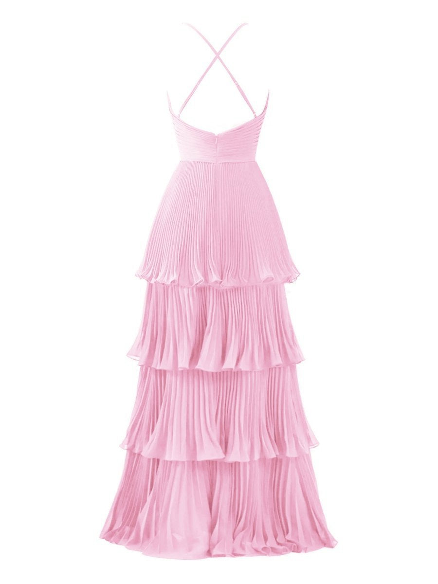 A-line Tie Floor Length Chiffon Bridesmaid Dresses
