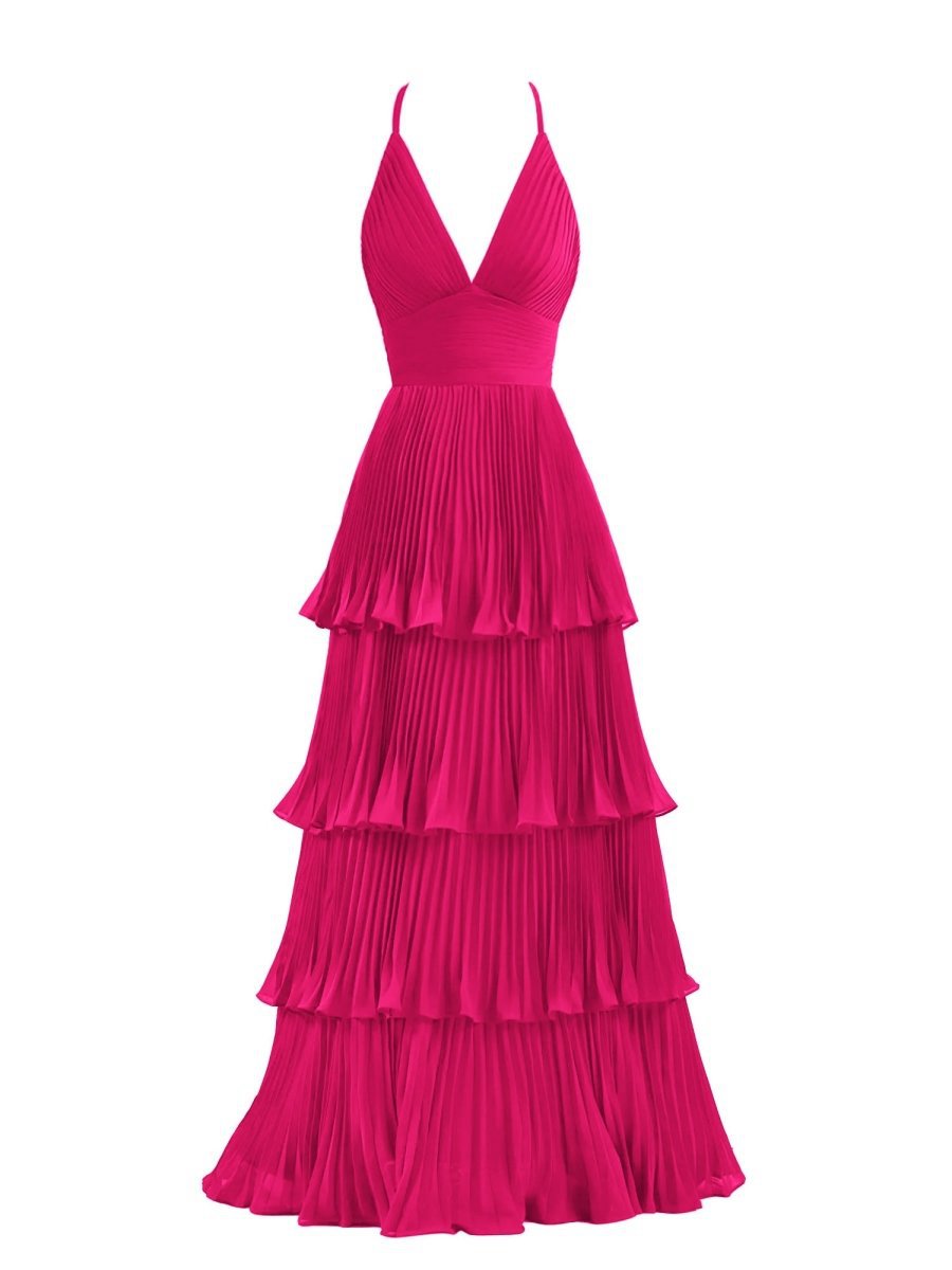 A-line Tie Floor Length Chiffon Bridesmaid Dresses