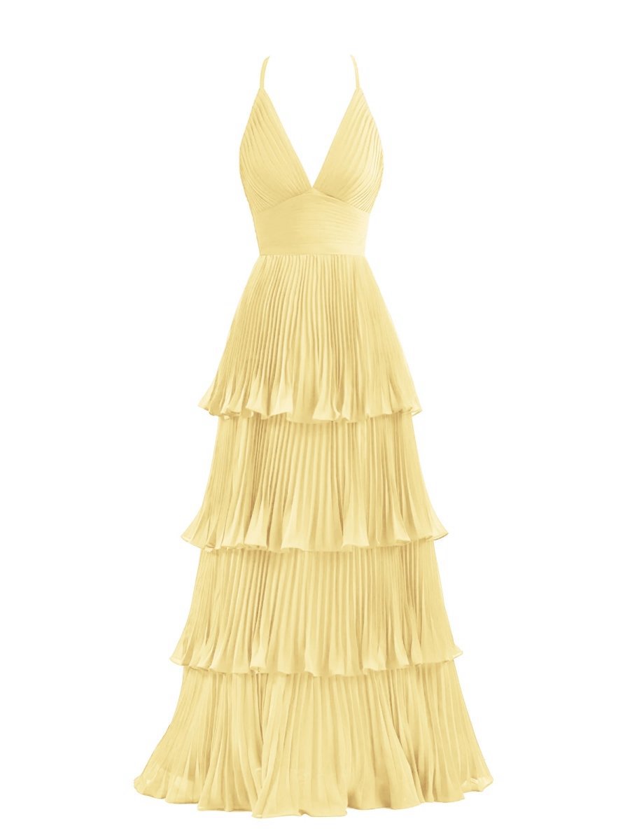 A-line Tie Floor Length Chiffon Bridesmaid Dresses