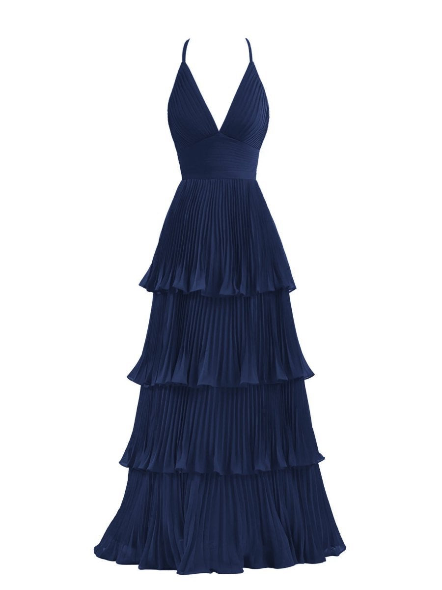 A-line Tie Floor Length Chiffon Bridesmaid Dresses