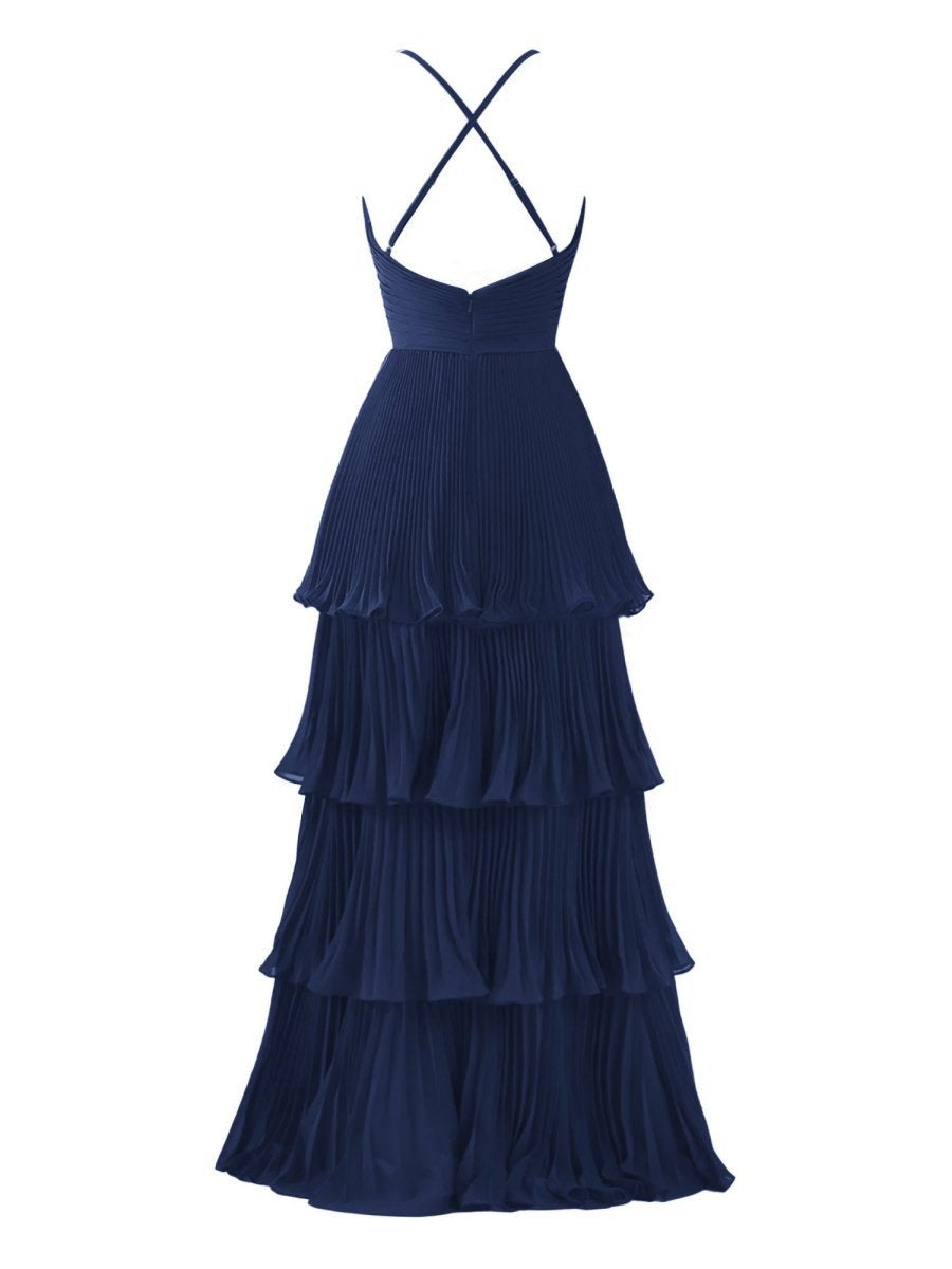 A-line Tie Floor Length Chiffon Bridesmaid Dresses