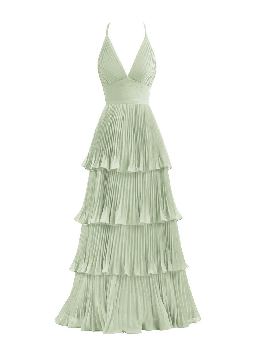 A-line Tie Floor Length Chiffon Bridesmaid Dresses