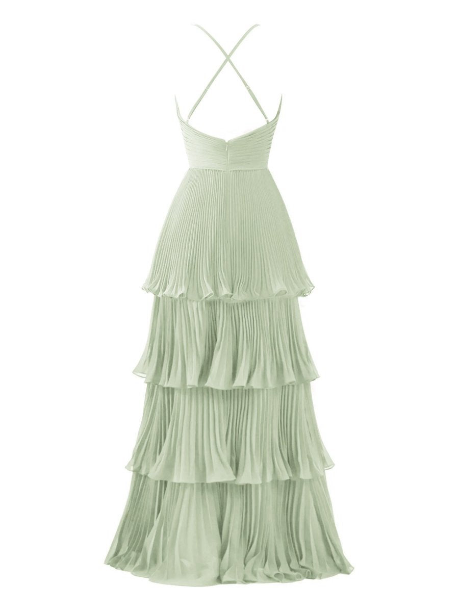 A-line Tie Floor Length Chiffon Bridesmaid Dresses