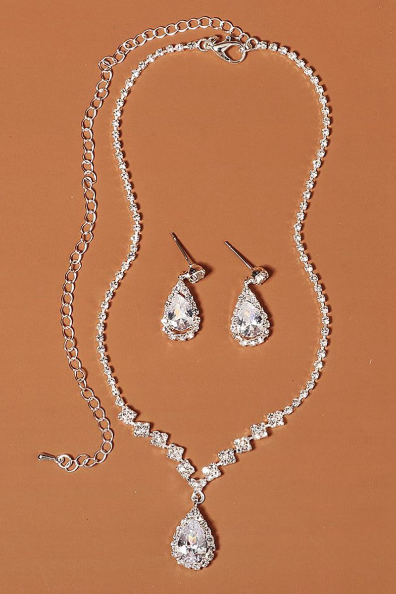 Rhinestone Drop Bridal Earrings Necklace Set