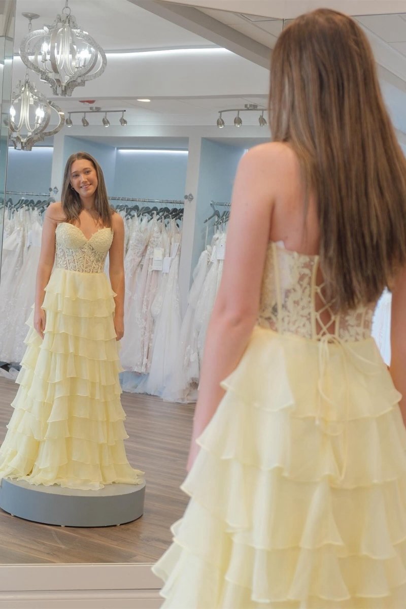 Chiffon Sweetheart Ruffle Tie Long Prom Dresses
