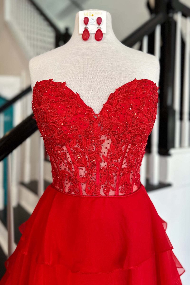 Chiffon Sweetheart Ruffle Tie Long Prom Dresses