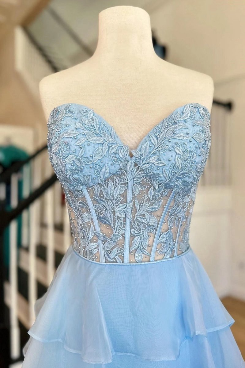 Chiffon Sweetheart Ruffle Tie Long Prom Dresses