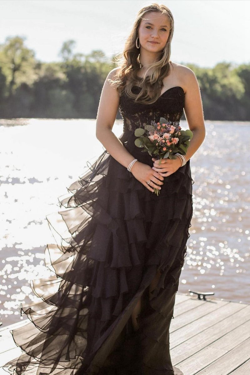 Chiffon Sweetheart Ruffle Tie Long Prom Dresses