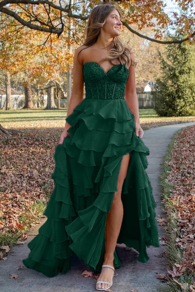 Chiffon Sweetheart Ruffle Tie Long Prom Dresses