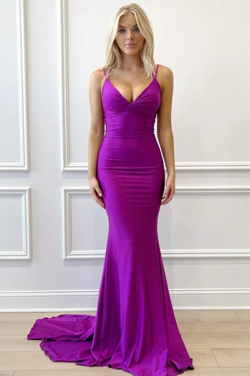 V-Neck Lace-Up Mermaid Long Formal Dresses