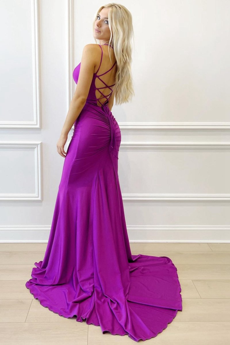 V-Neck Lace-Up Mermaid Long Formal Dresses