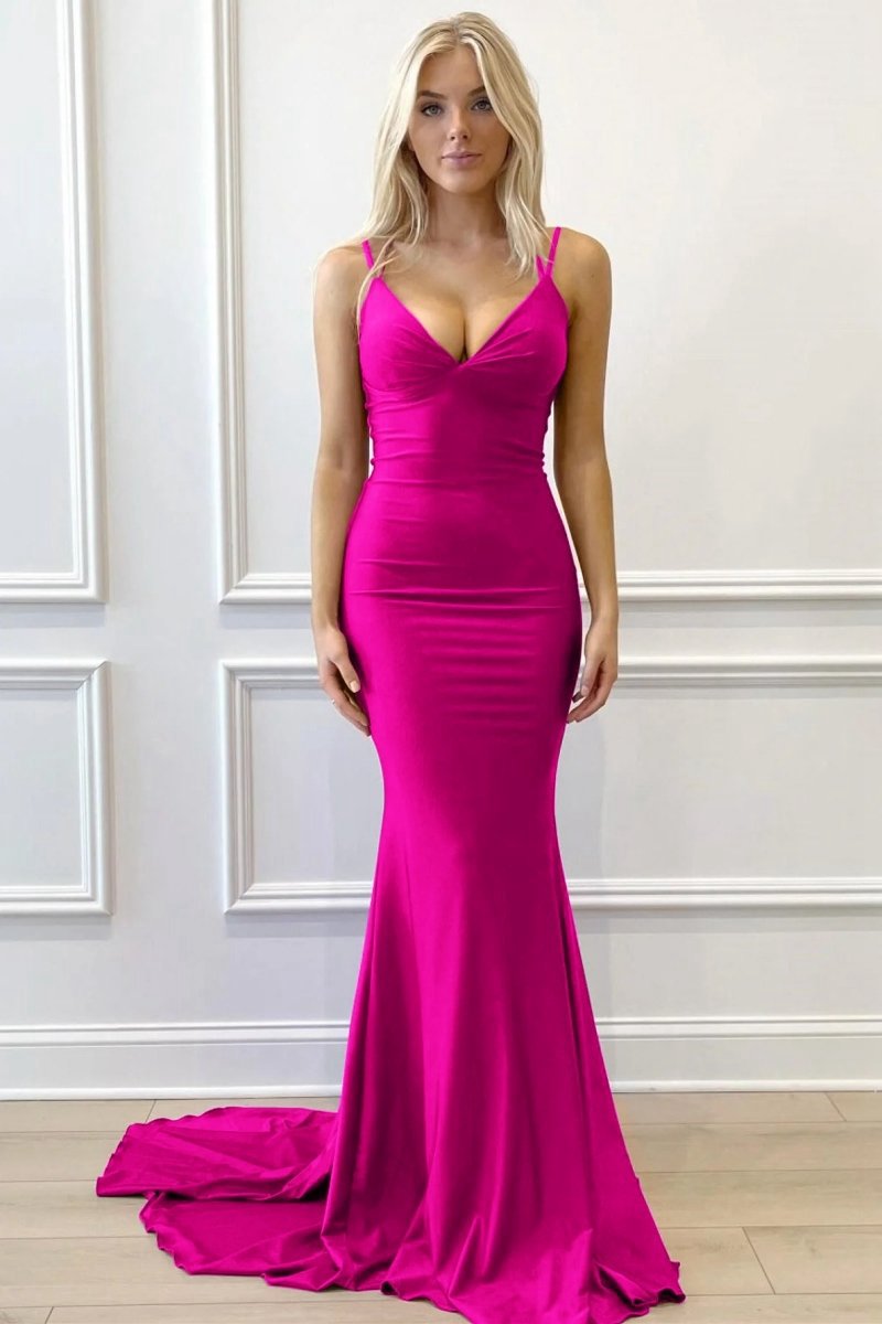 V-Neck Lace-Up Mermaid Long Formal Dresses