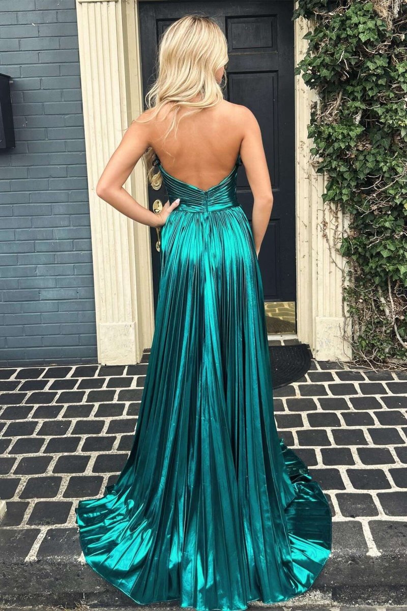 Peacock Halter Neck A-line Long Prom Dresses with Split