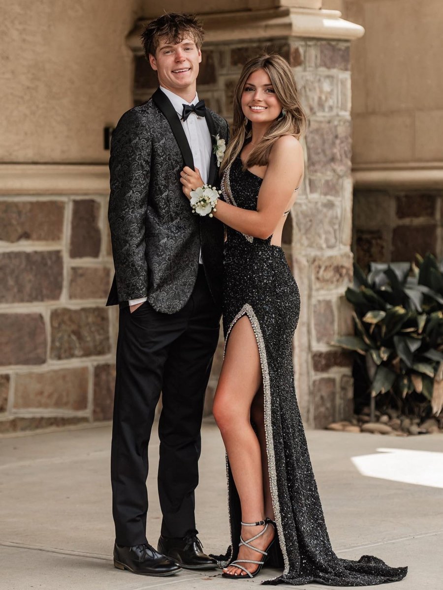 One Sholder Sequins Mermaid Prom Dresses with Slit