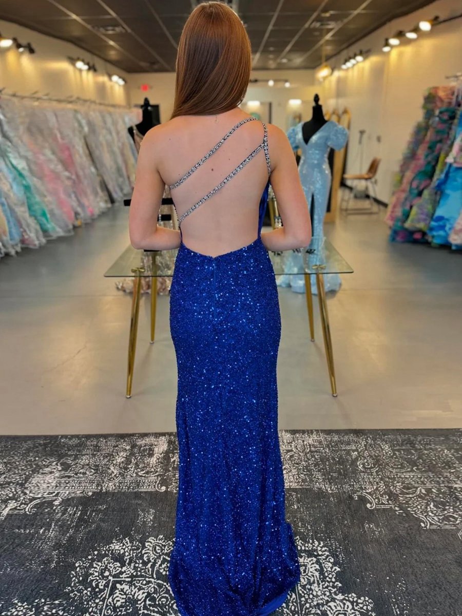 One Sholder Sequins Mermaid Prom Dresses with Slit