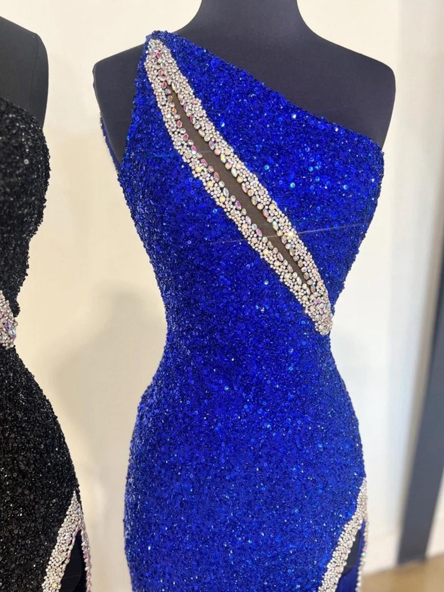 One Sholder Sequins Mermaid Prom Dresses with Slit