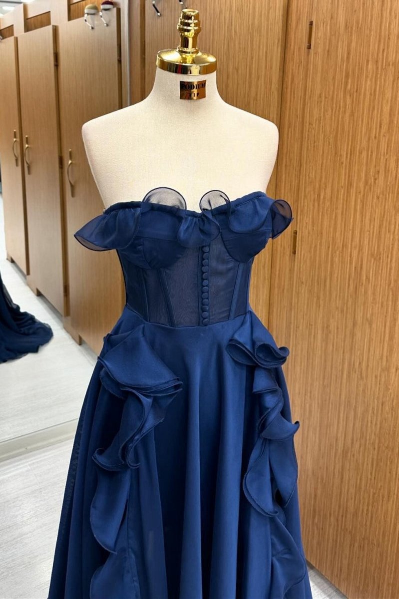 A-line Corset Ruffle Maxi Prom Dresses