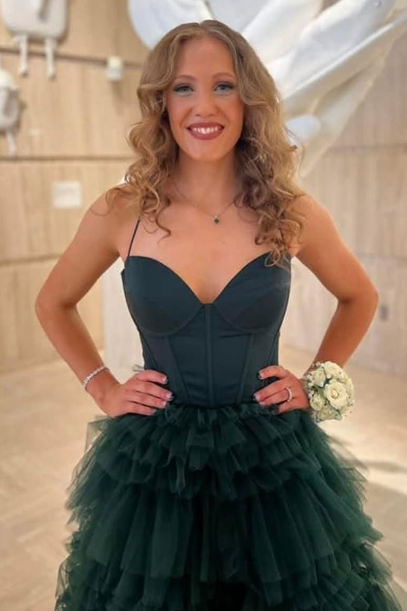 Sweetheart Ruffle Tie Tulle Long Prom Dresses with Slit