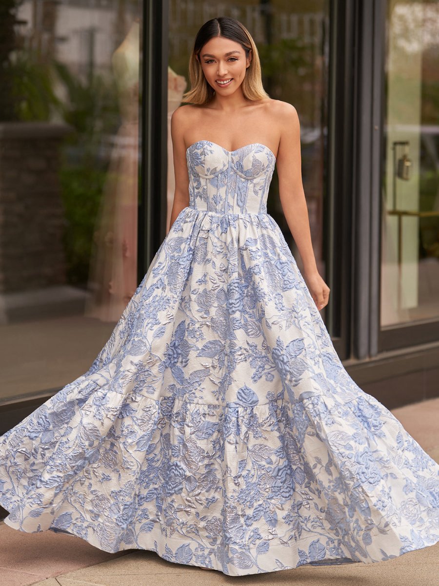 A-line Sweetheart Floral Printed Long Prom Dresses