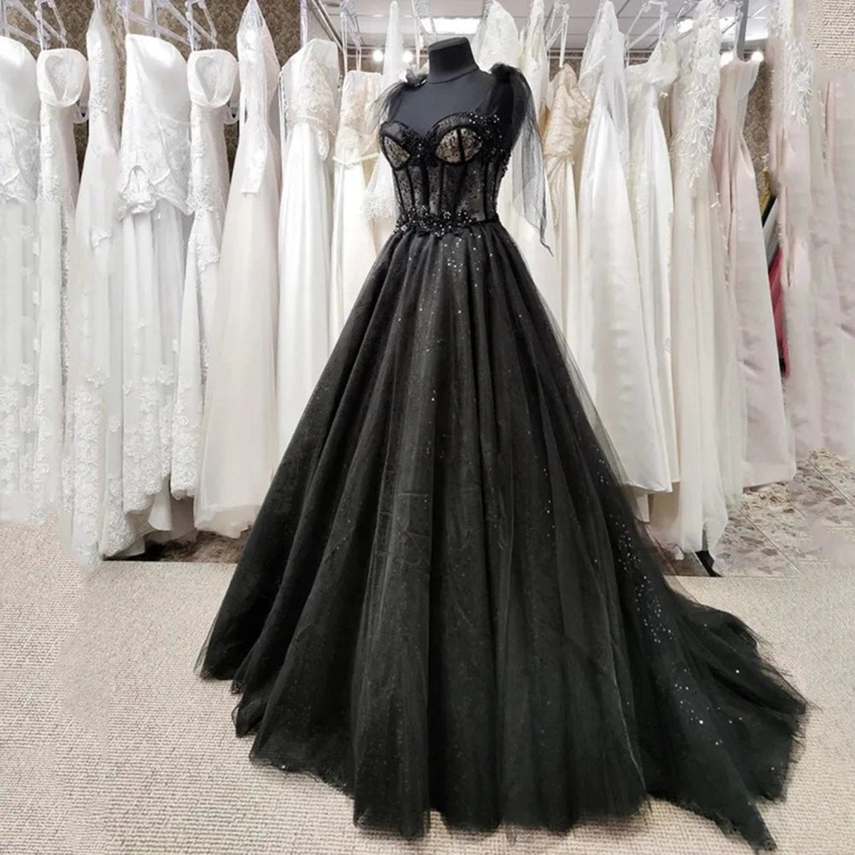 Glitter Lace Tulle Sweetheart Corset Court Wedding Dresses
