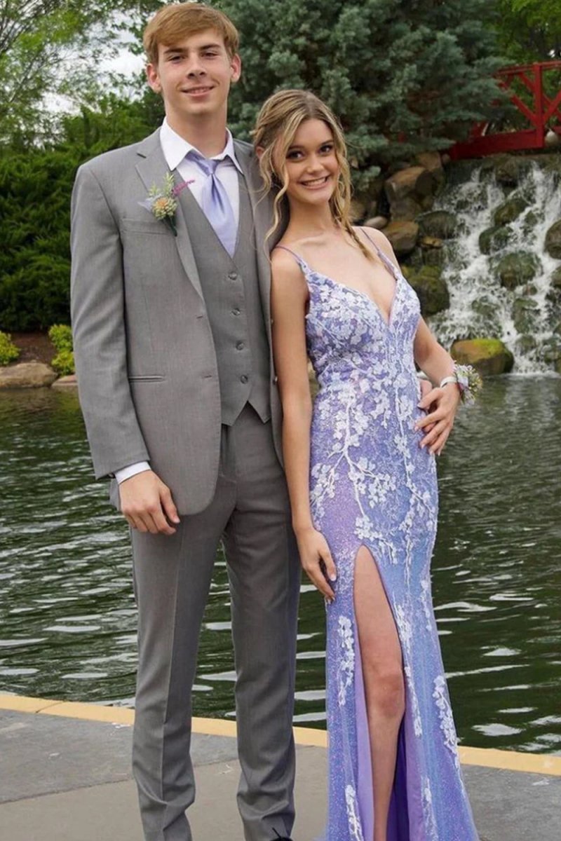 Glitter Mermaid Lace Long Prom Dresses with Slit