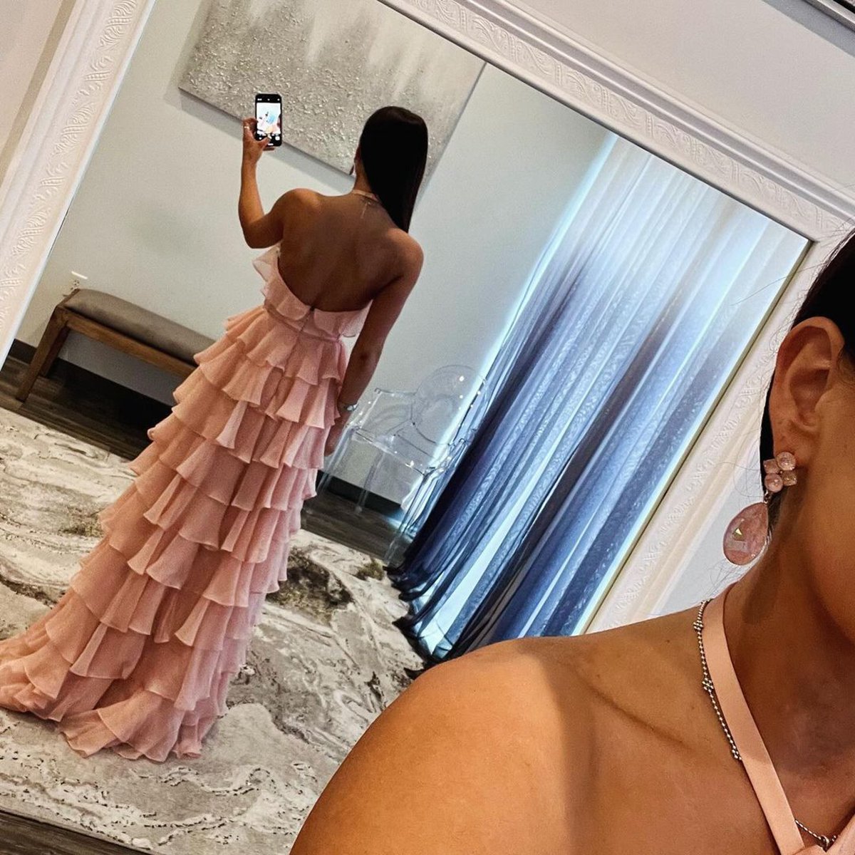 Halter Keyhole Ruffle Tie Prom Dresses with Slit