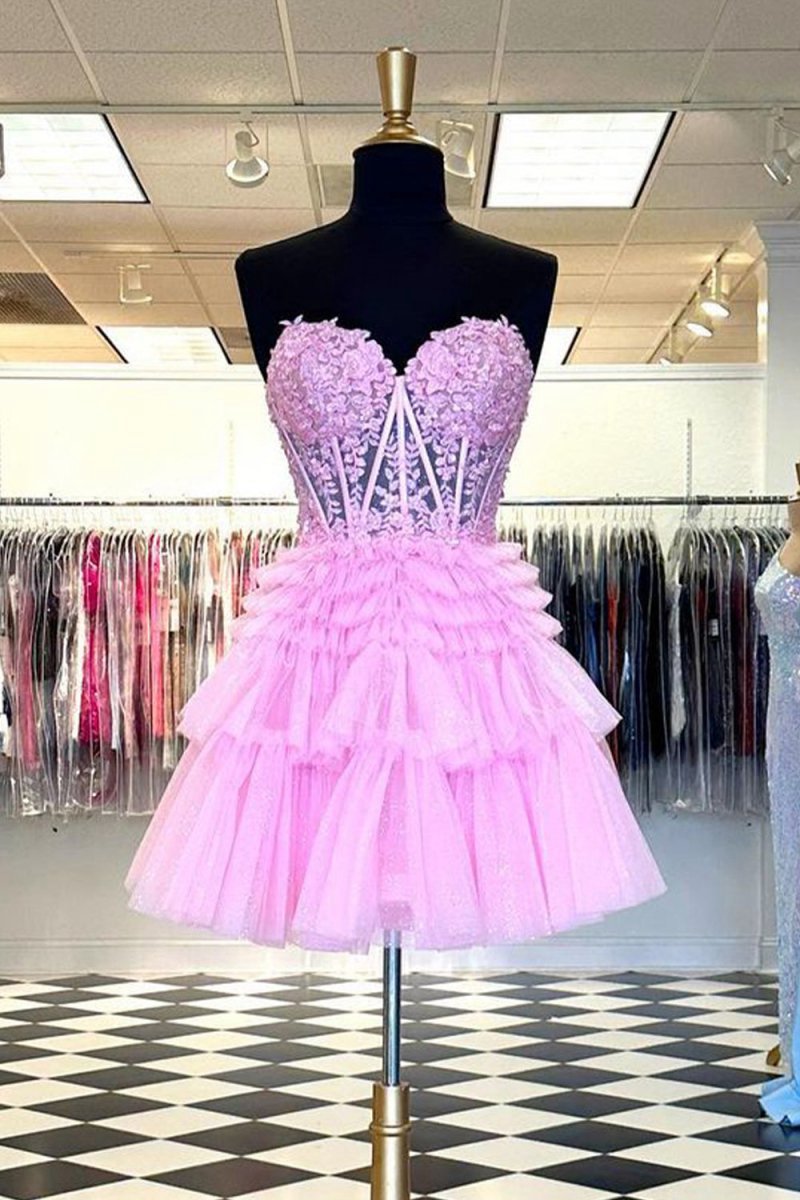 A-line Sweetheart Homecoming Dresses with Ruffles
