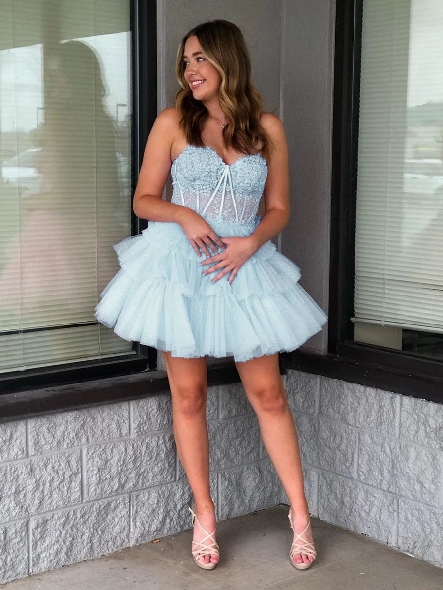 A-line Sweetheart Homecoming Dresses with Ruffles