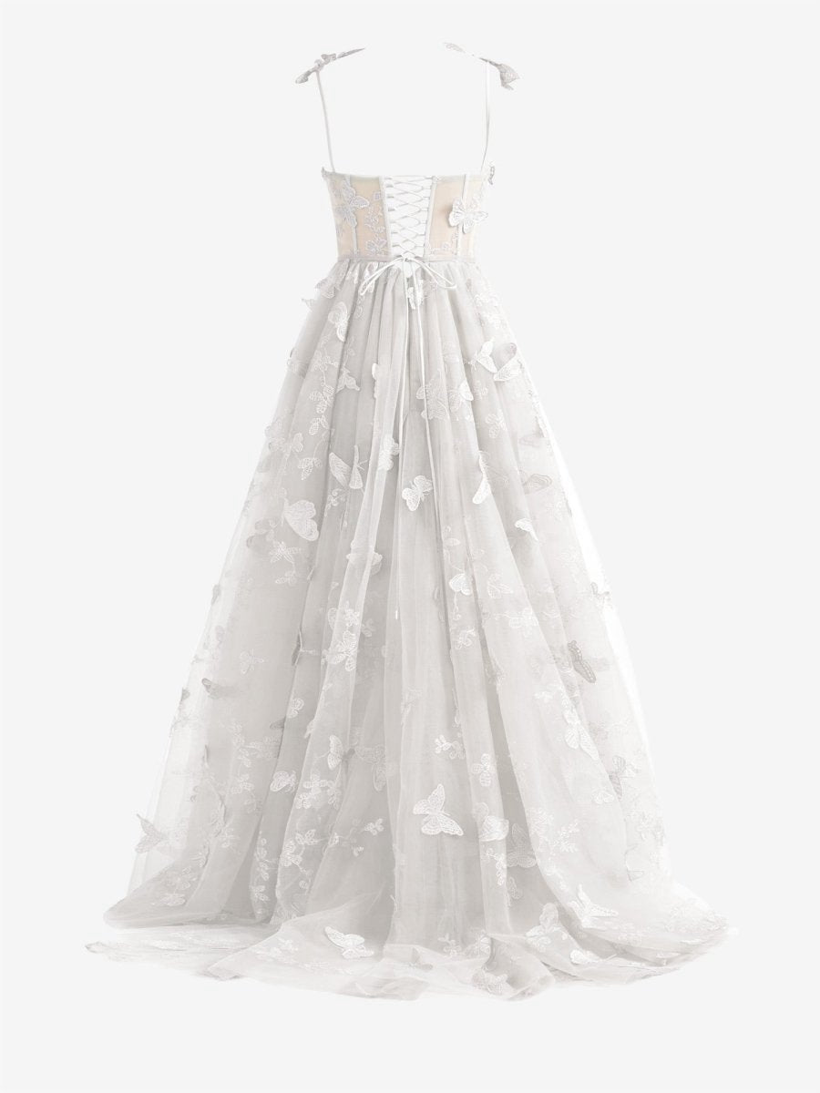 A-line Butterfly Lace Corset Prom Dresses with Slit