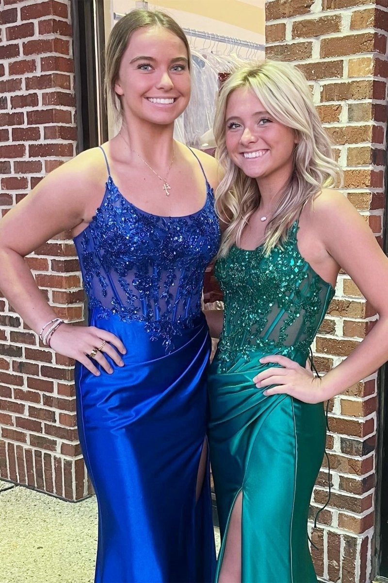 Appliques Scoop Neck Mermaid Long Formal Dresses