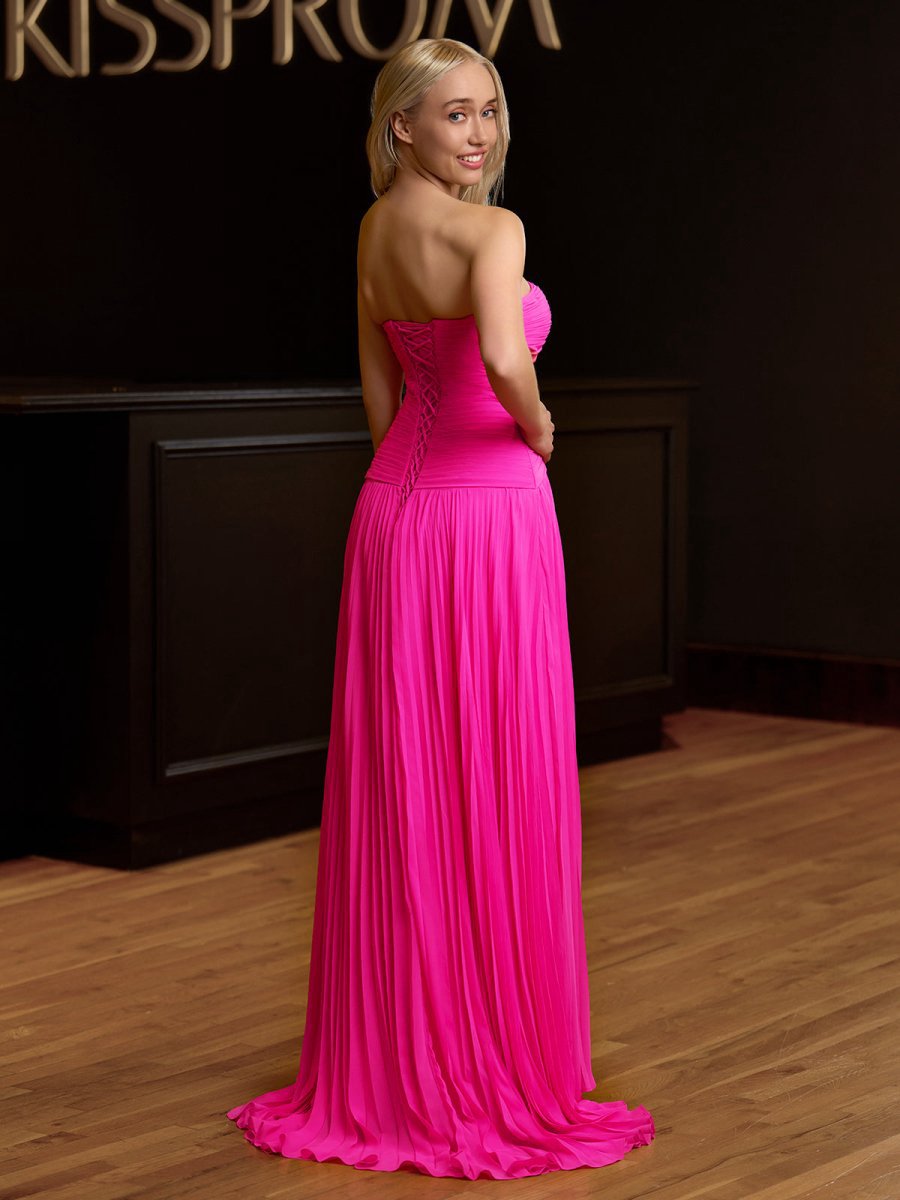 Strapless Keyhole Pleated A-line Prom Dresses