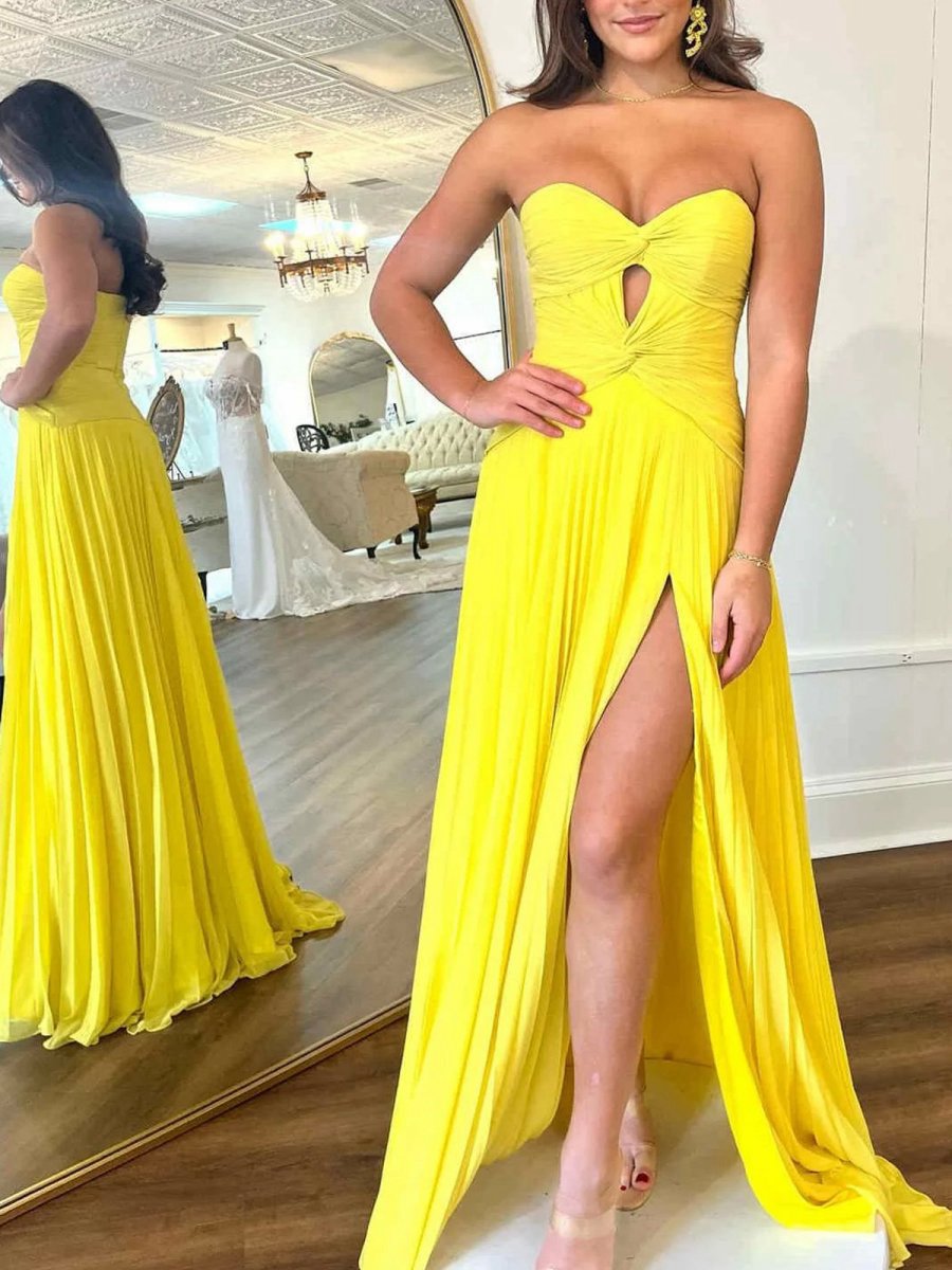 Strapless Keyhole Pleated A-line Prom Dresses