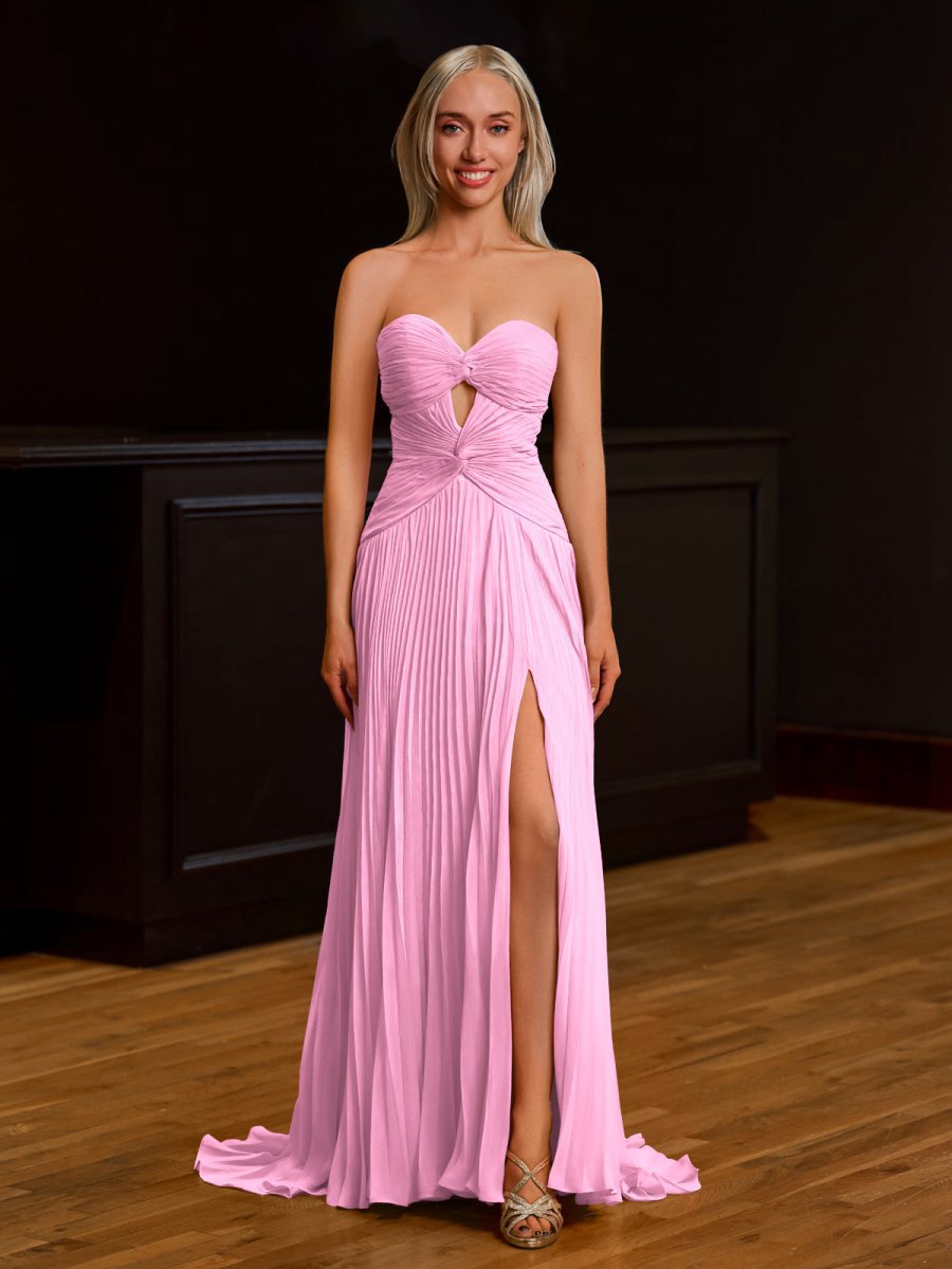 Strapless Keyhole Pleated A-line Prom Dresses