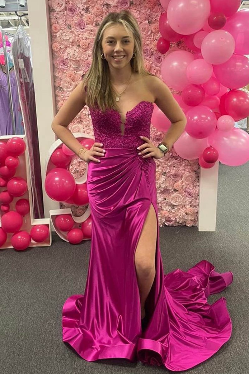 One-Shoulder 3D Floral Lace Pleated Long Gown with Slit