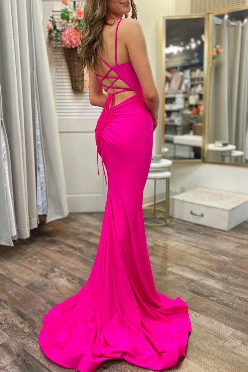 Scoop Neck Lace-Up Trumpet Long Formal Dresses