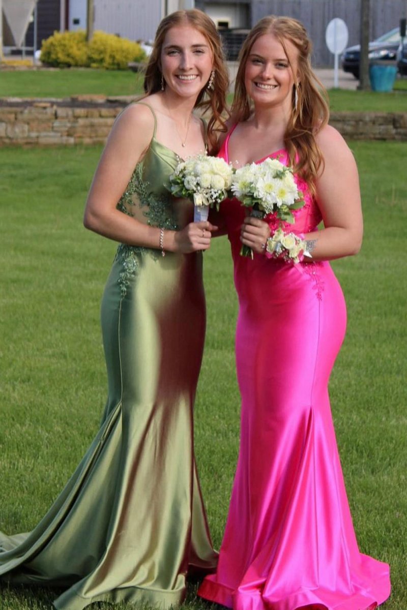 Sage Spaghetti Strap Backless Trumpet Long Gown