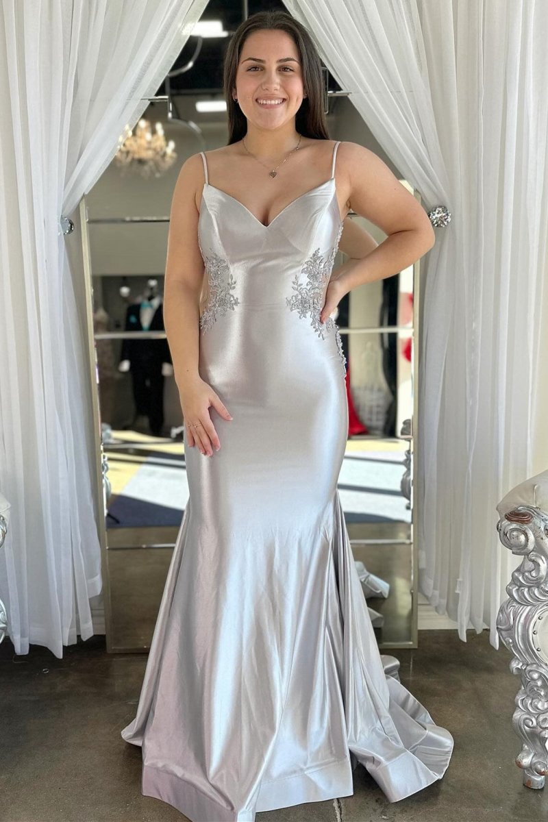 Sage Spaghetti Strap Backless Trumpet Long Gown