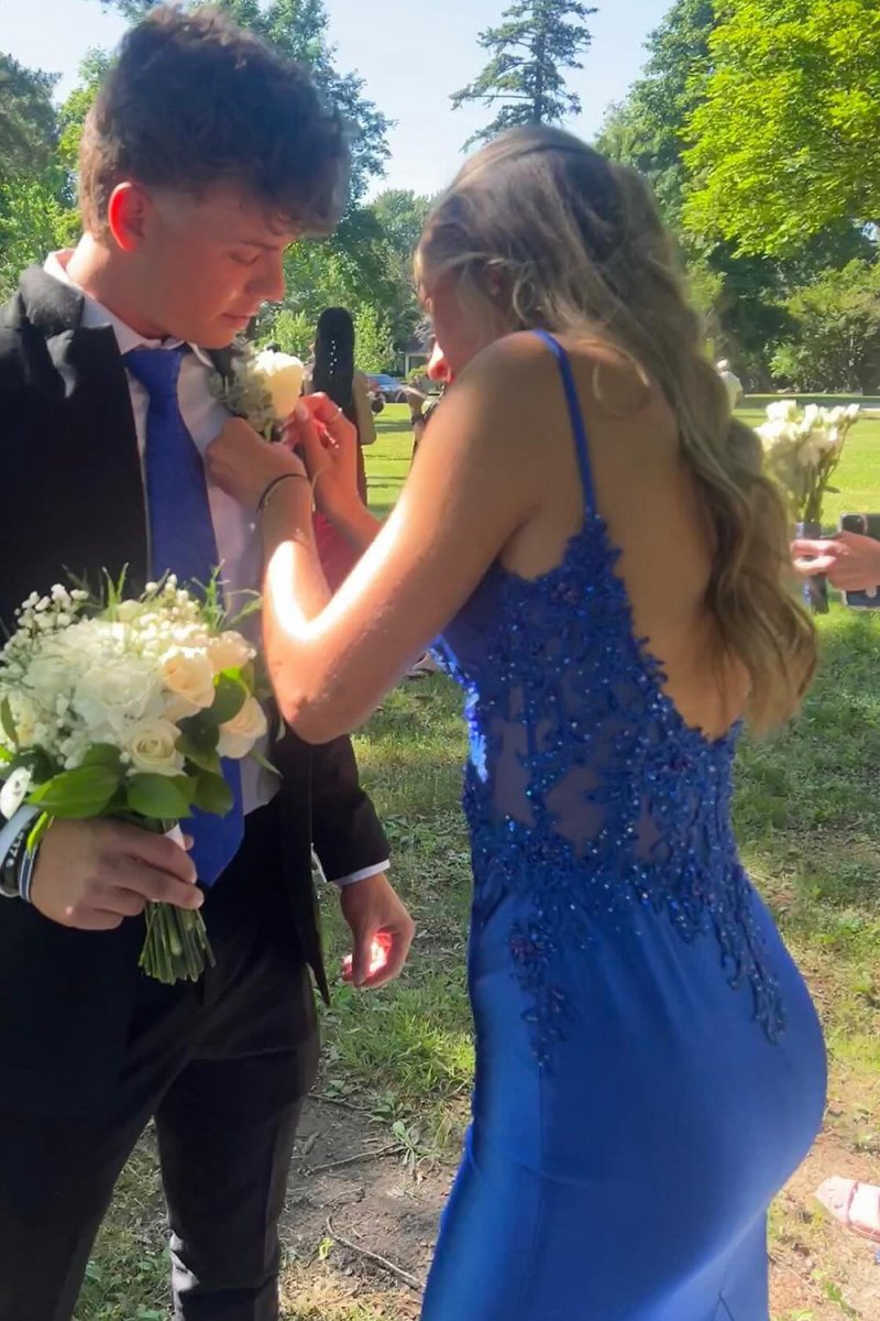 Sage Spaghetti Strap Backless Trumpet Long Gown