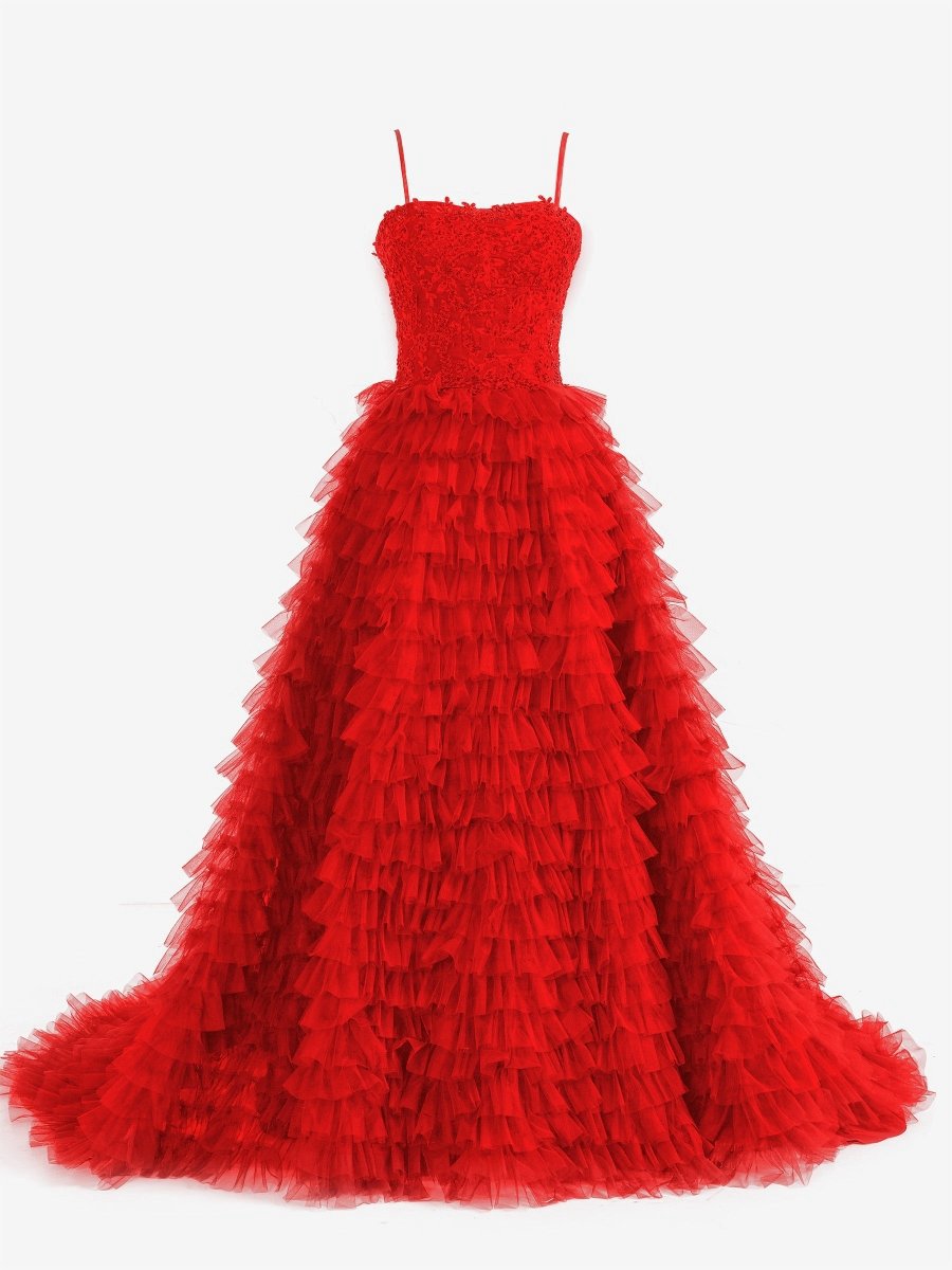 A-line Tie Sequins Tulle Long Prom Dresses