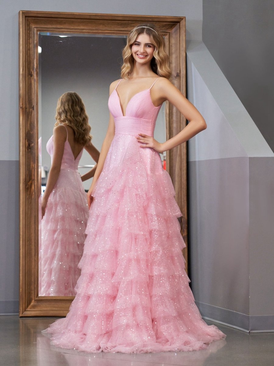 A-line Tie Spaghetti Straps Tulle Prom Dresses