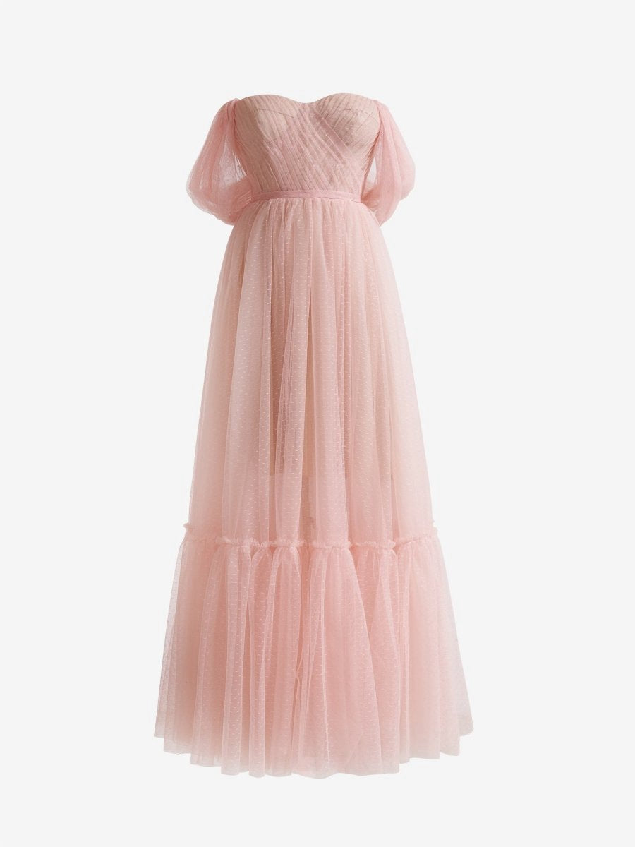 A-line Rose Tulle Sweetheart Tea-Length Prom Dresses